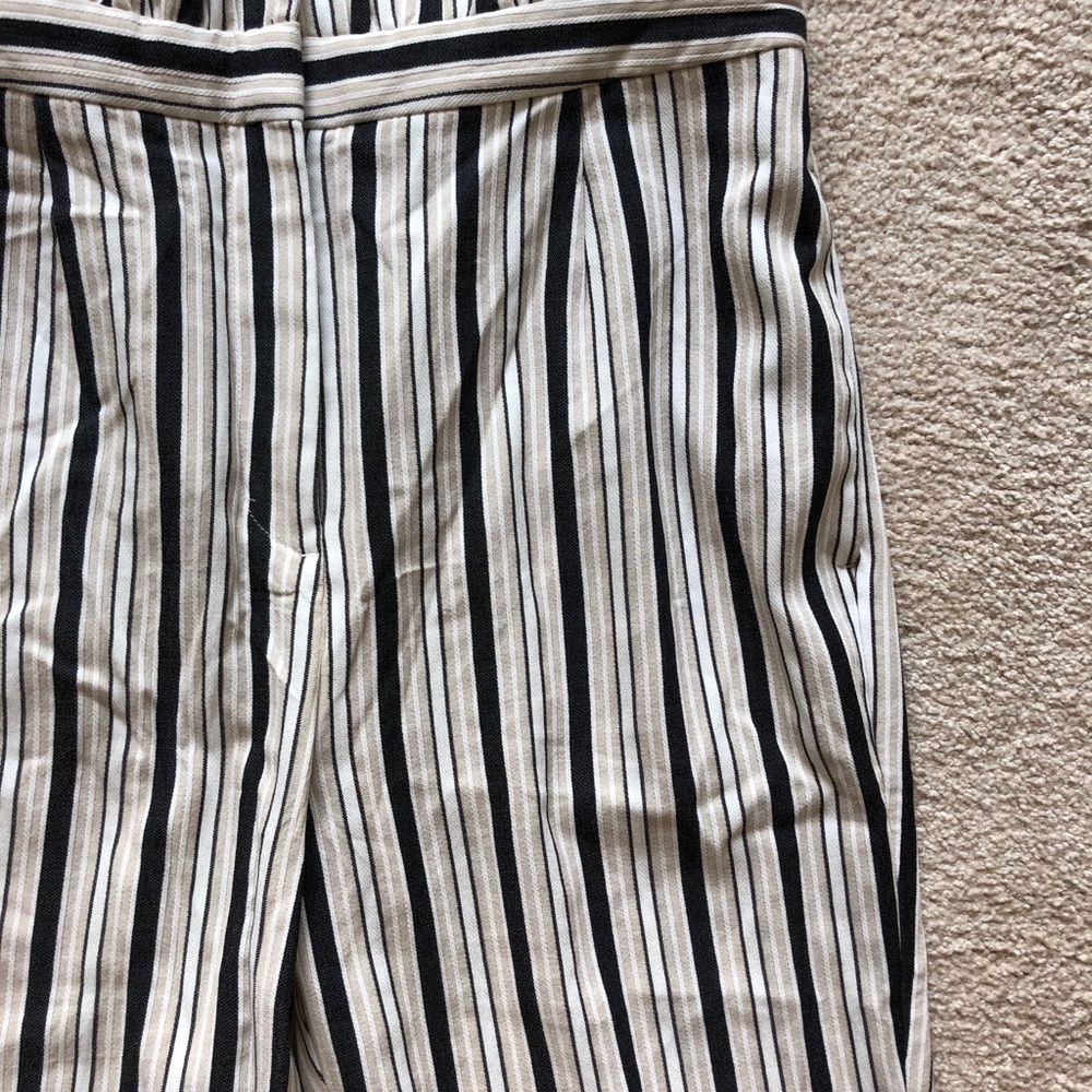 Express High Rise Ankle Striped Paperbag Pants Trousers White Black New Hi Waist - Picture 6 of 13